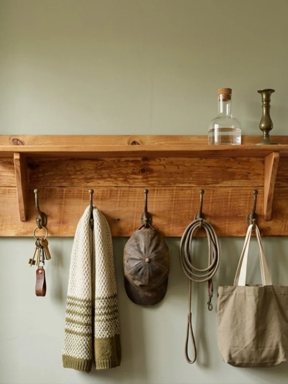 Handcrafted Rustic Farmhouse Wall-Mounted Coat Rack with Integrated Shelf